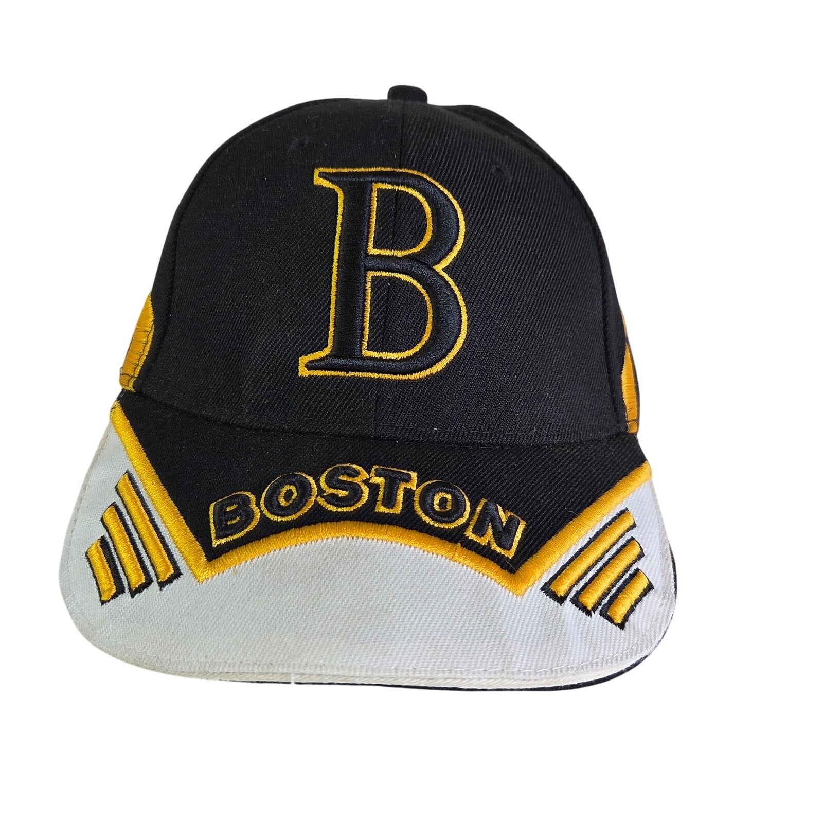 Boston Black & White Flat Brim Hat Hook & Loop Strapback