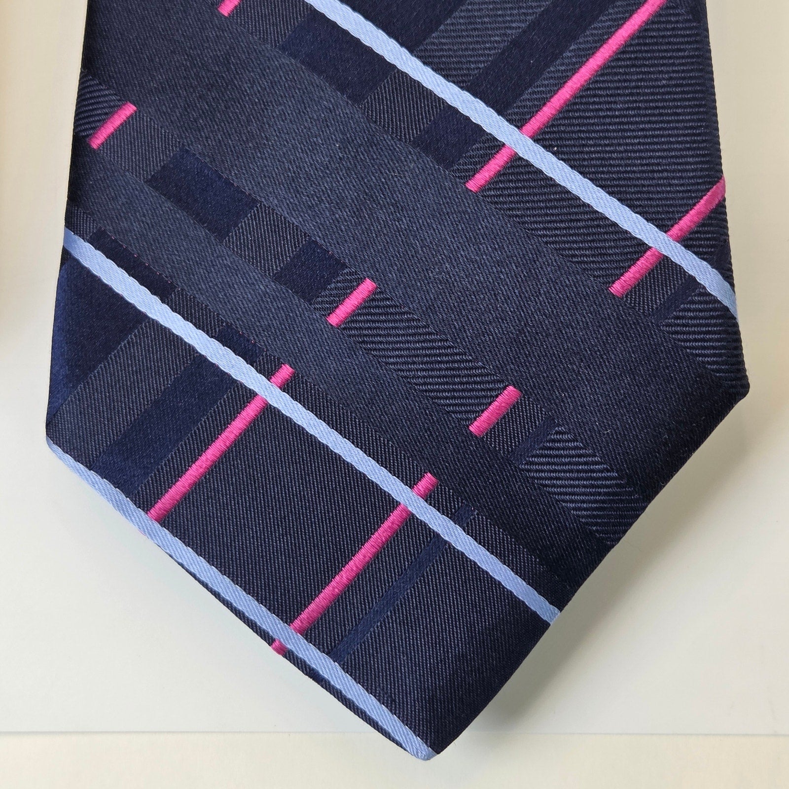 Tommy Hilfiger Silk Tie Lot 3 Navy Blue USA 3.75” Classic Width Contrast Tips