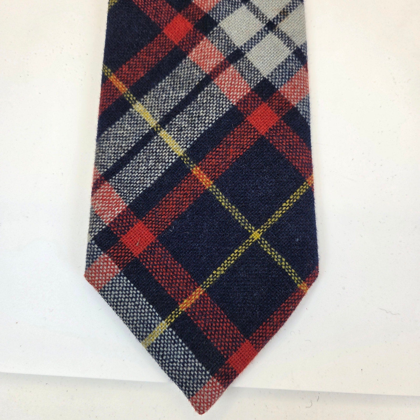 Vintage Vaux Hall Fashioned Elegance Wide Plaid Tweed Necktie 55" x 4" USA