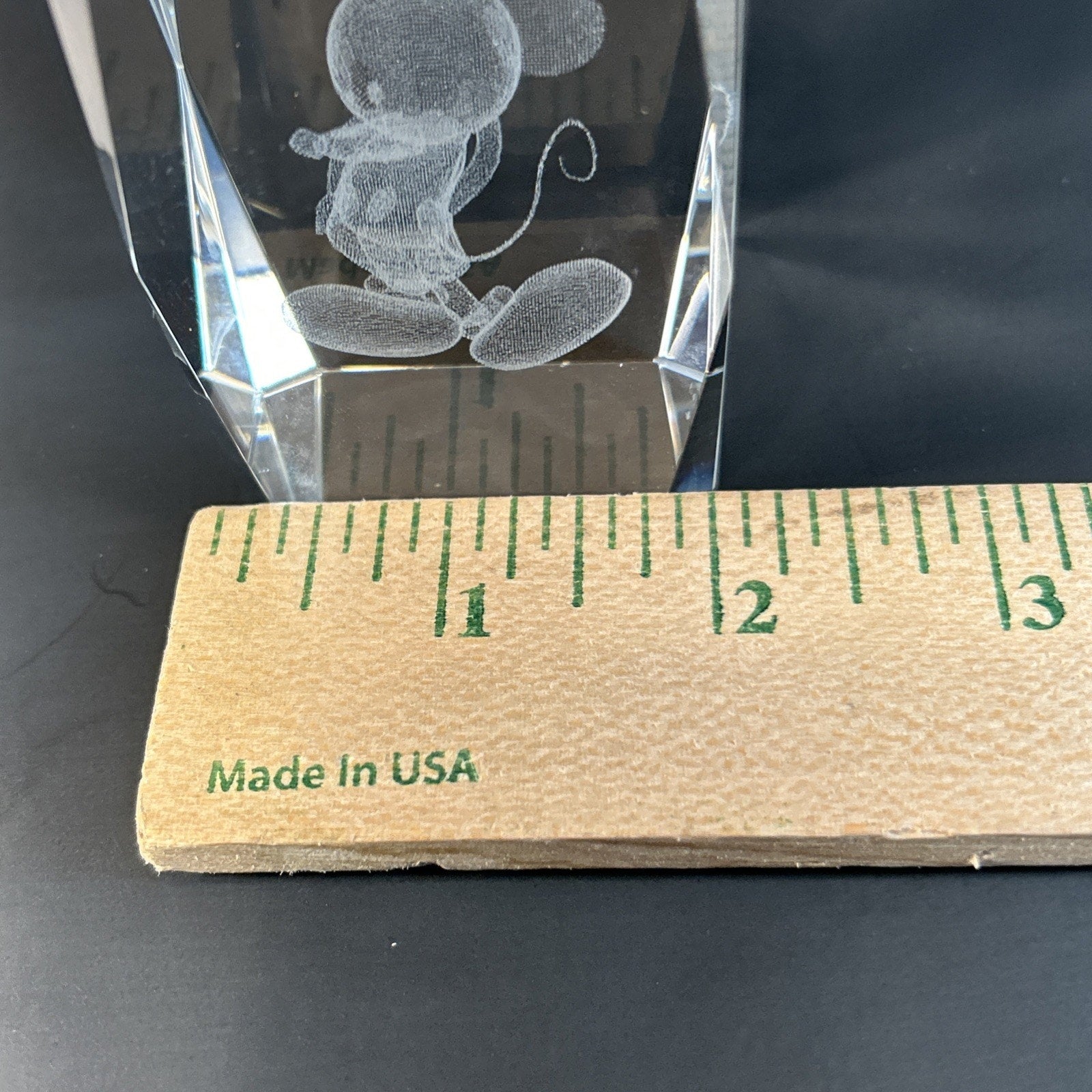 Bashful Mickey Mouse 3d Etched Disney Crystal Glass 3"x2" Paper Weight