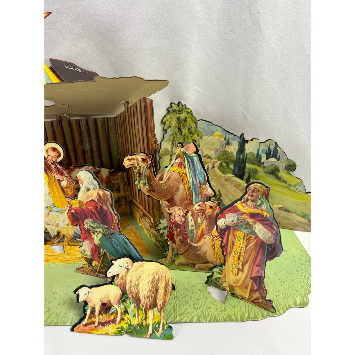 Vintage 1950s Christmas Manger Set No 743 Cardboard Nativity Complete Box