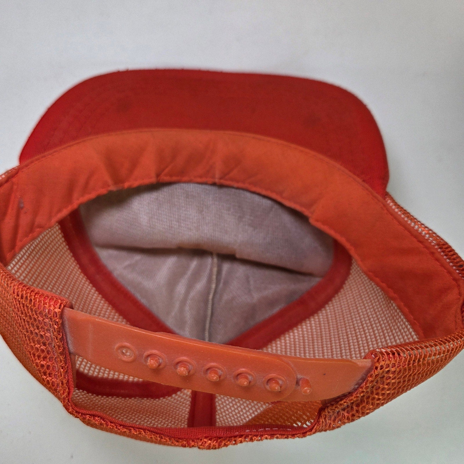 Vintage 1980s Nike Trucker Hat Orange White Mesh Snapback Big Swoosh Logo
