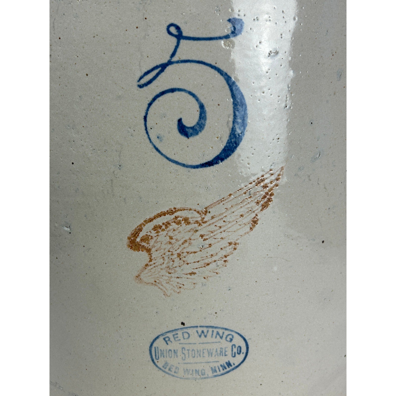 Red Wing Stoneware 5 Gallon Crock w/ Bail Handles & Button Lid, Patented 1915,