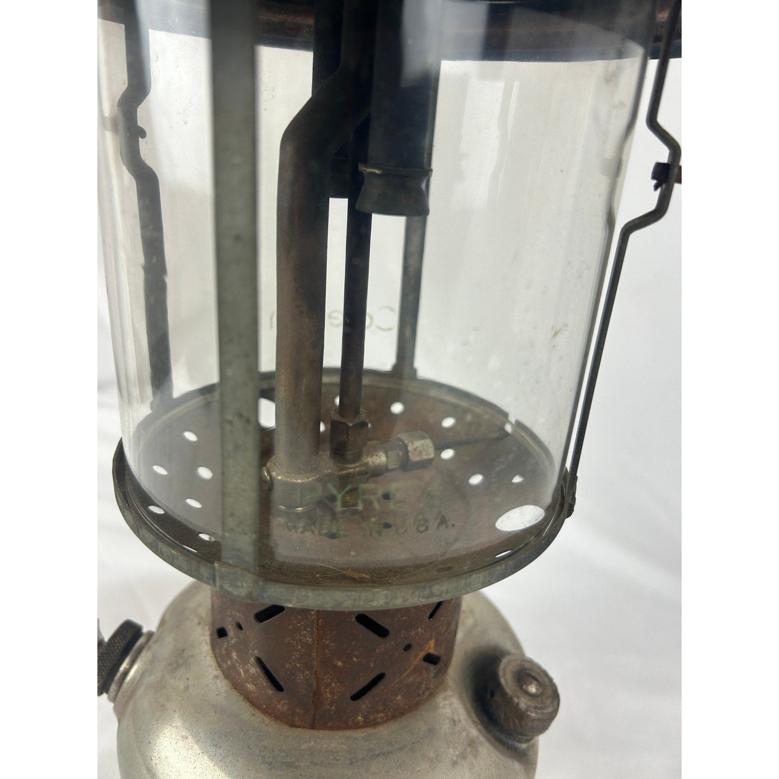 Coleman Double Mantle Lantern Green Top Pyrex Globe Made in USA Vintage