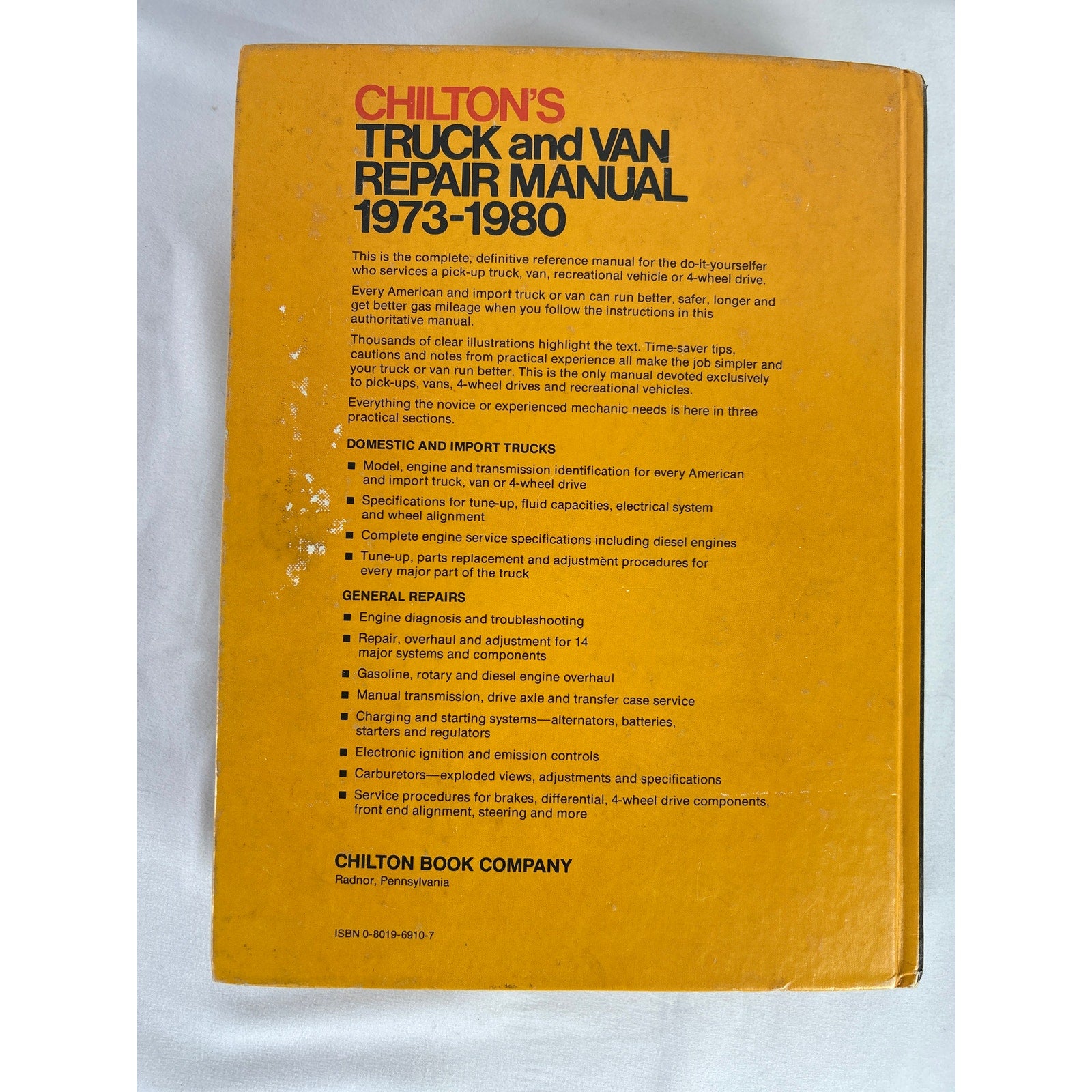 1980 Chilton Truck & Van Repair Manual 1973-1980 Pickups Vans RVs Hardcover