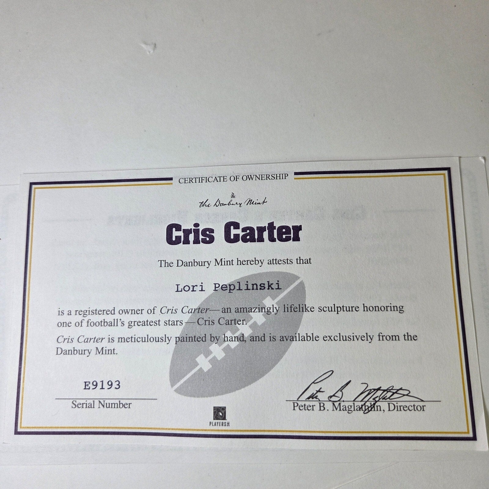 Cris Carter Danbury Mint Minnesota Vikings Figurine w/COA NFL Legends 2002