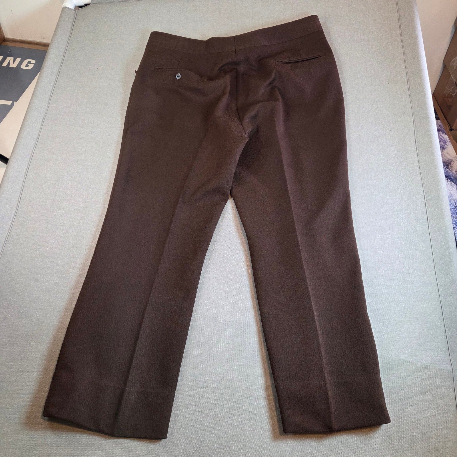 Vintage Handmade Brown Pleated Dress Pants 1970s 37x26.5 Cuffed Hem