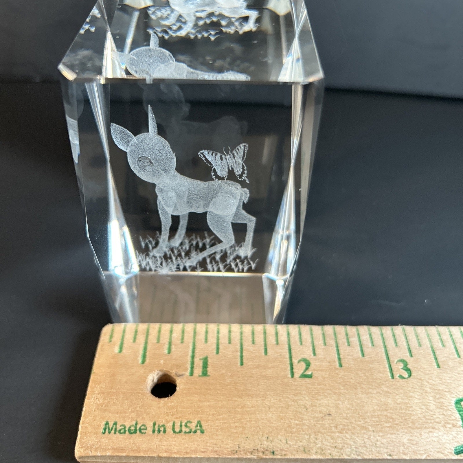Bambi and a Butterly 3d Etched Disney Crystal Glass 3"x2" Paper Weight