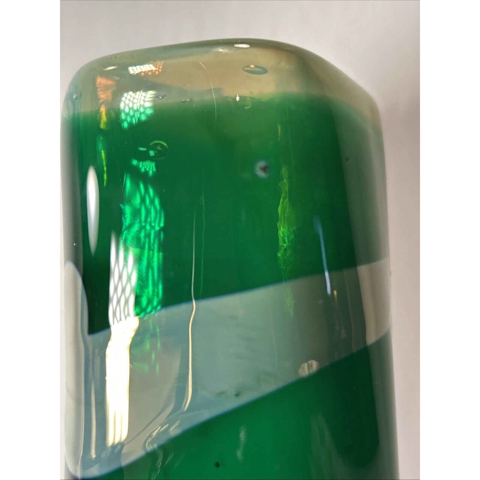 Signed Robert Doring Art Glass Vase Green & Clear Heavy Studio Glass 1990 8.5”