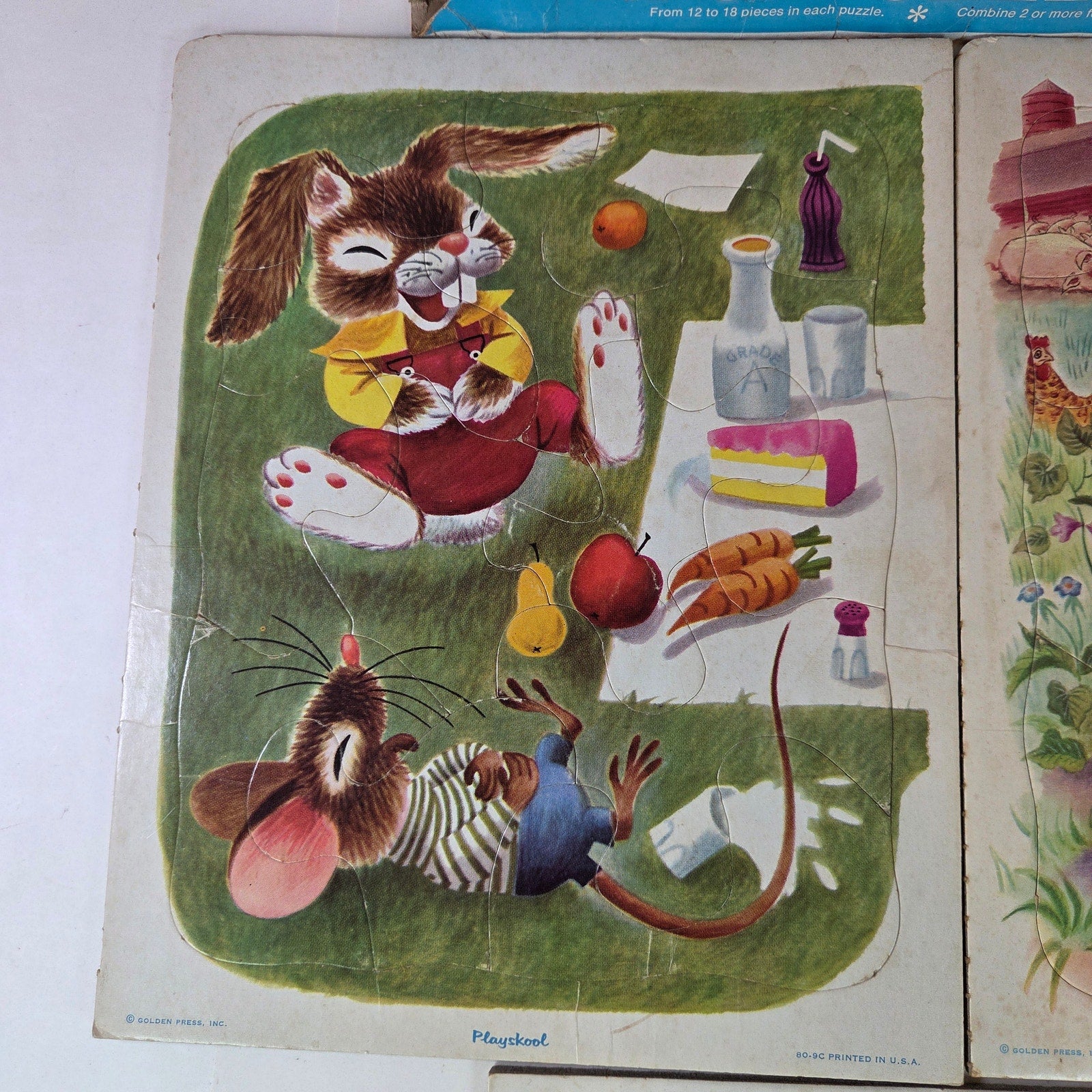 Vintage Playskool Golden Book Animal Jigsaw Puzzle Lot of 3 w/ Box 1980s