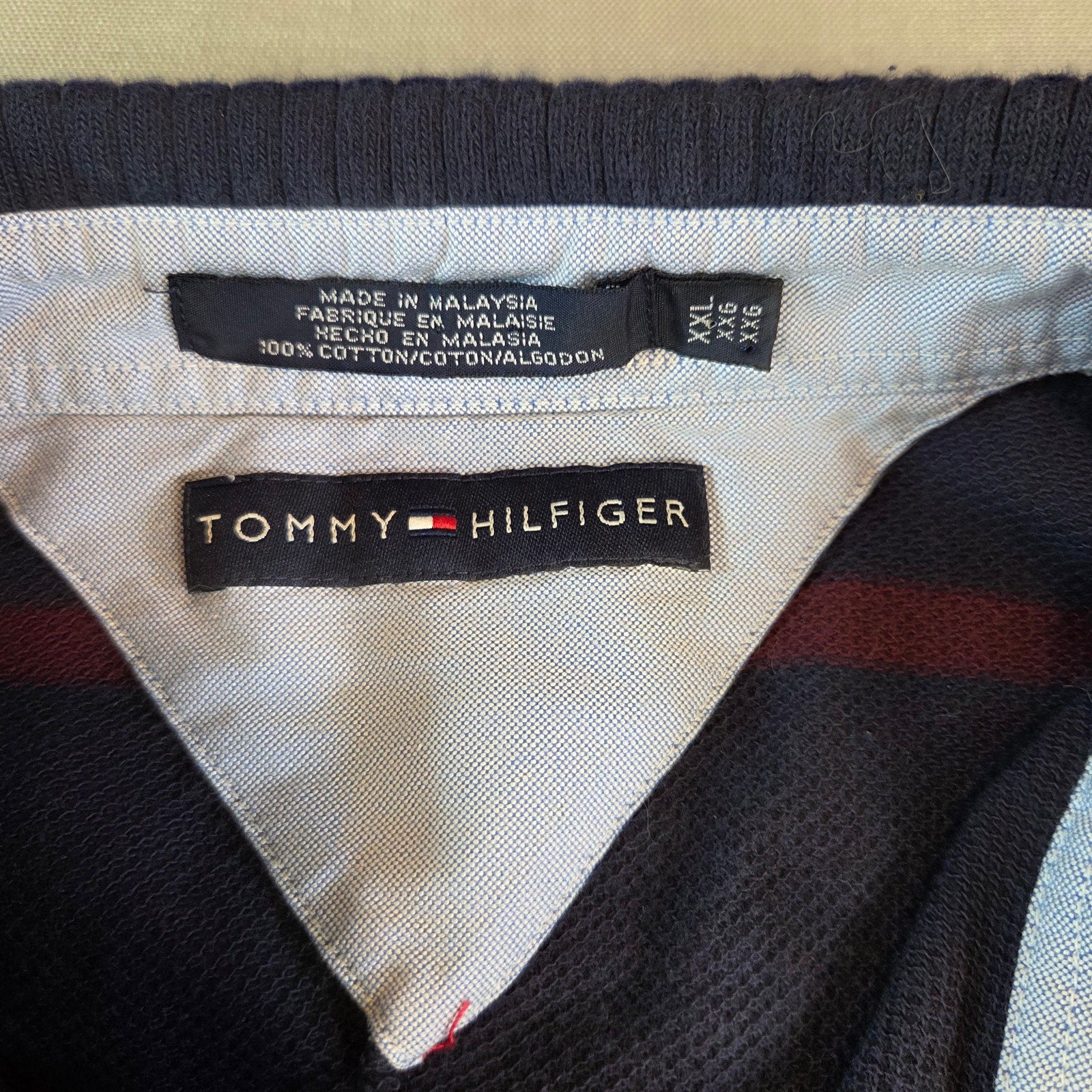 Tommy Hilfiger XXL Sweater Navy Red Stripes Yellow Chest Preppy Cotton Pullover