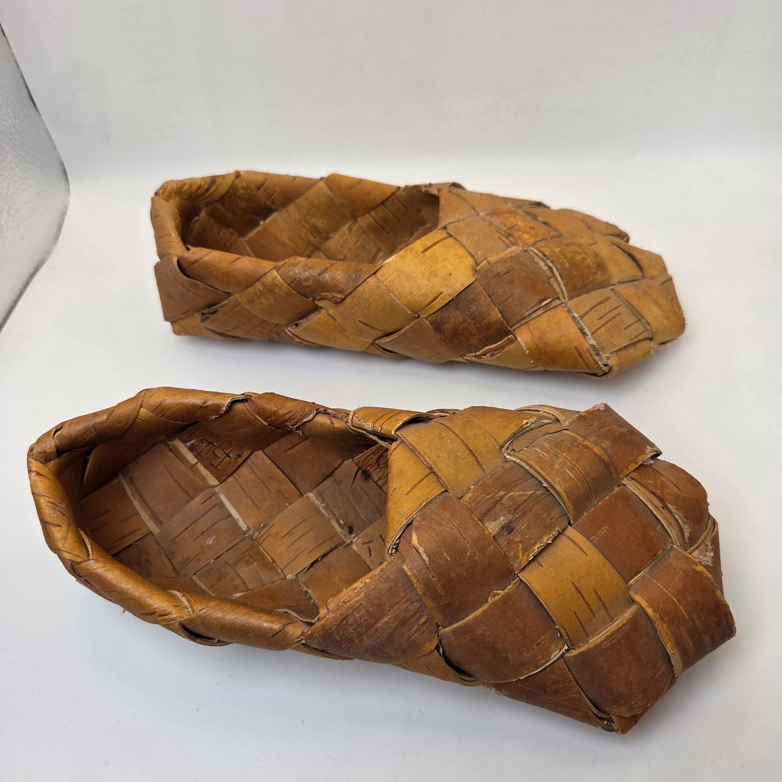 Vintage Birch Bark Lapti Shoes Handwoven Folk Art Slippers Rustic Decor