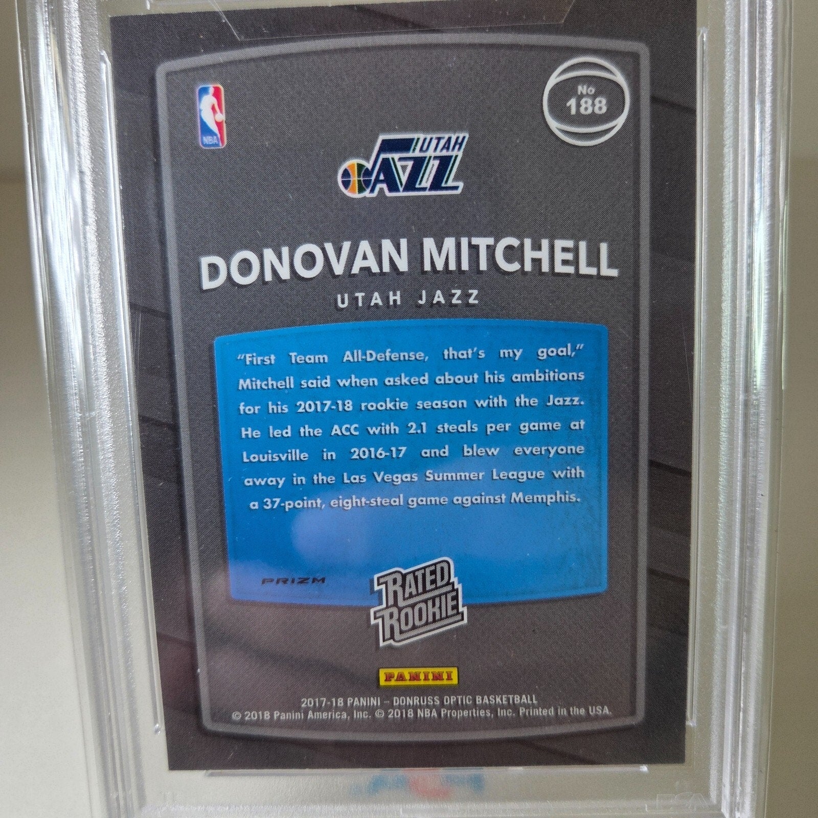 2017 Panini Donruss Optic Donovan Mitchell Blue Velocity RC PSA 10