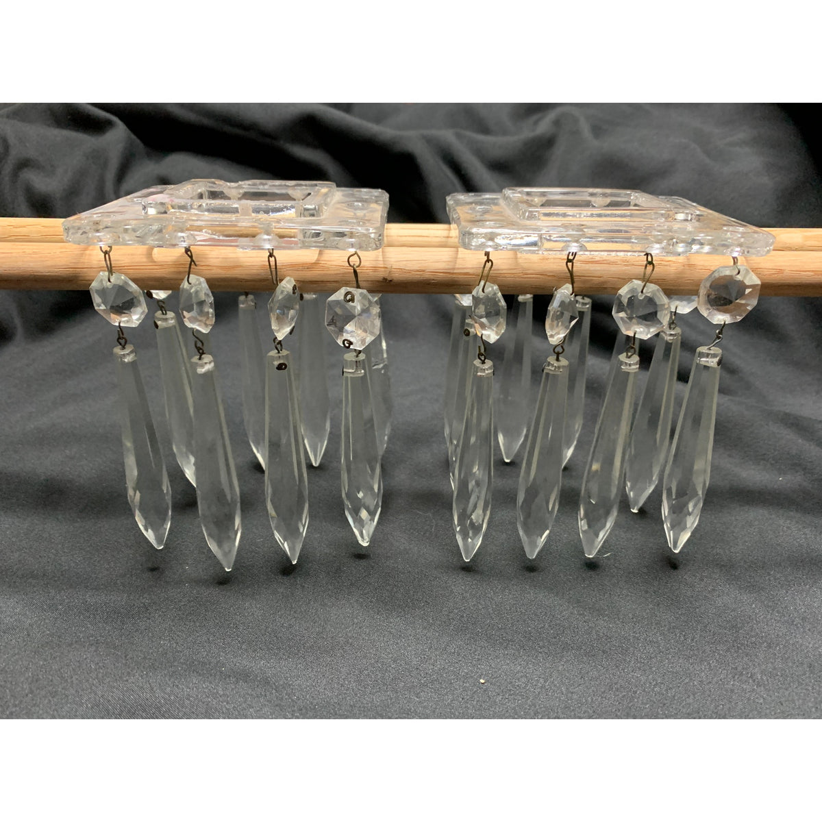 Vintage Lead Crystal Square Bobeches 16 Hanging Prisms Chandelier Pair