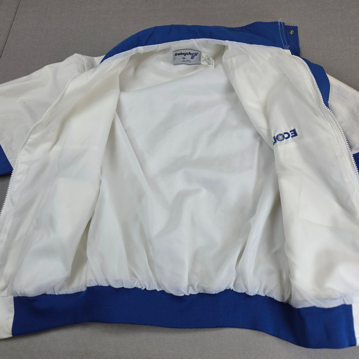 Vintage Swingster Ecolab USA Cotton Bomber Jacket Small White Blue Full Zip