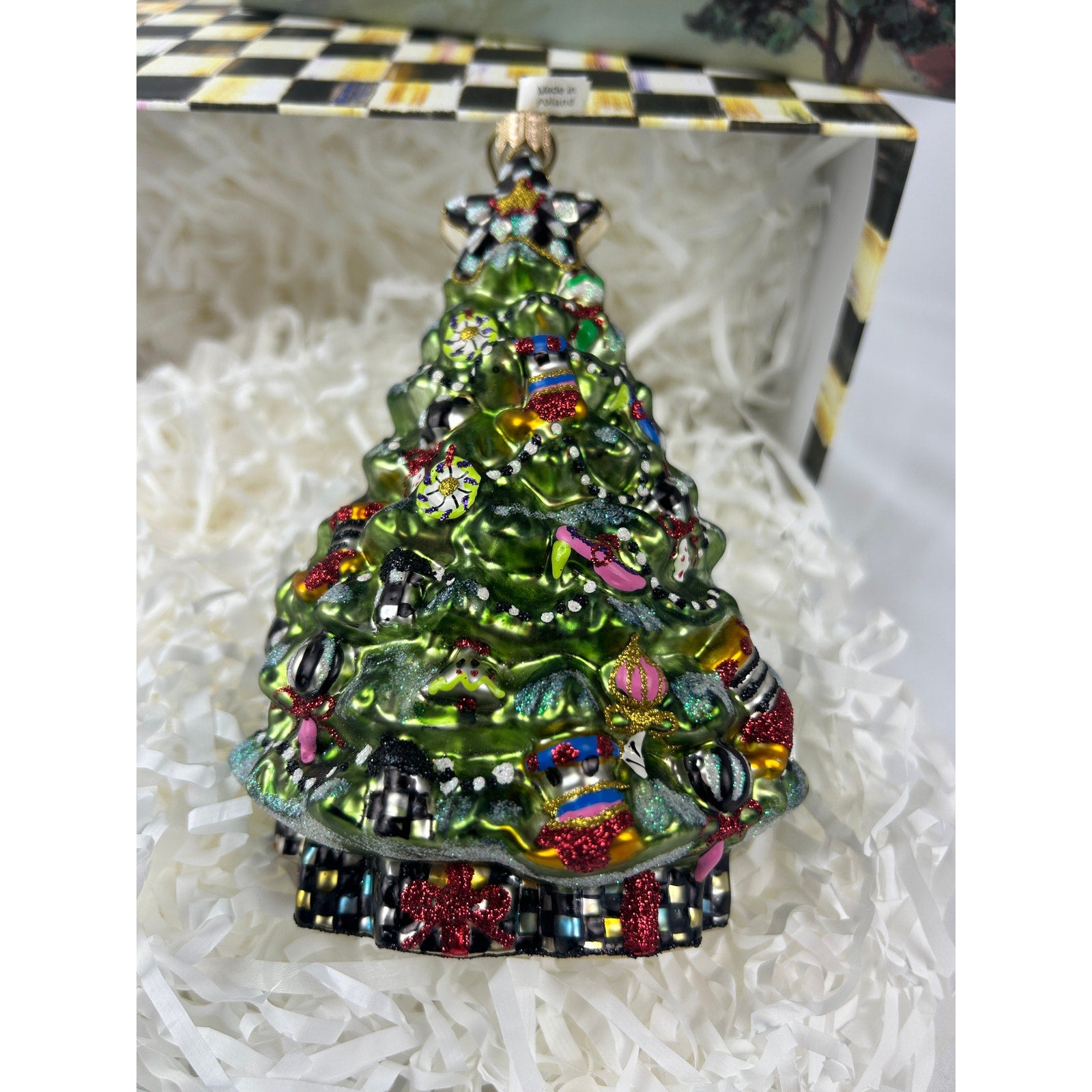 MacKenzie Childs Courtly Check Christmas Tree Ornament Poland Hand Painted