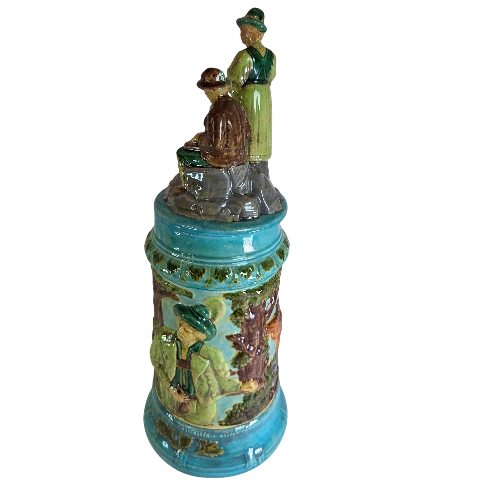 Hand‑Signed “By Mimi 1976” Ceramic Stein – Standing & Seated Figures Lid