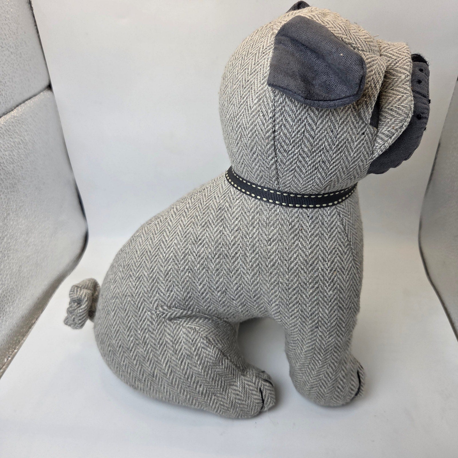 Dora Designs Pug Dog Doorstop Weighted Fabric Herringbone Home Decor 11in