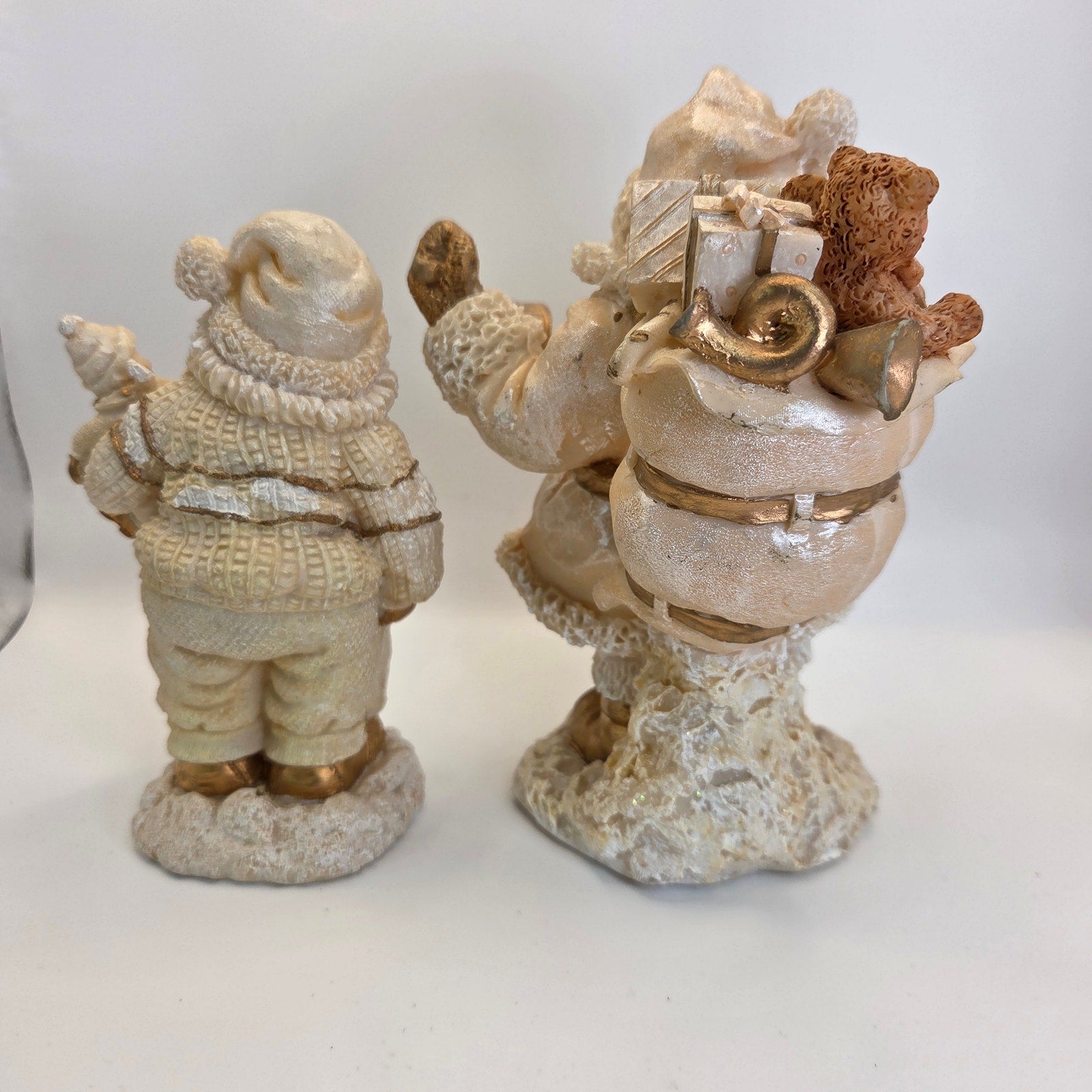 Lot of 2 White Santa Claus Figurines – Gold & Cream Christmas Holiday Decor