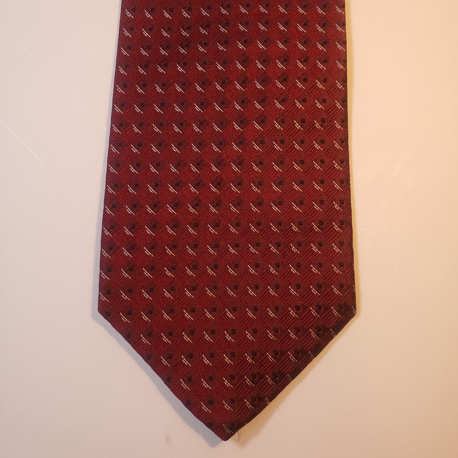 Donna Karan New York Dark Red Geometric Silk Tie
