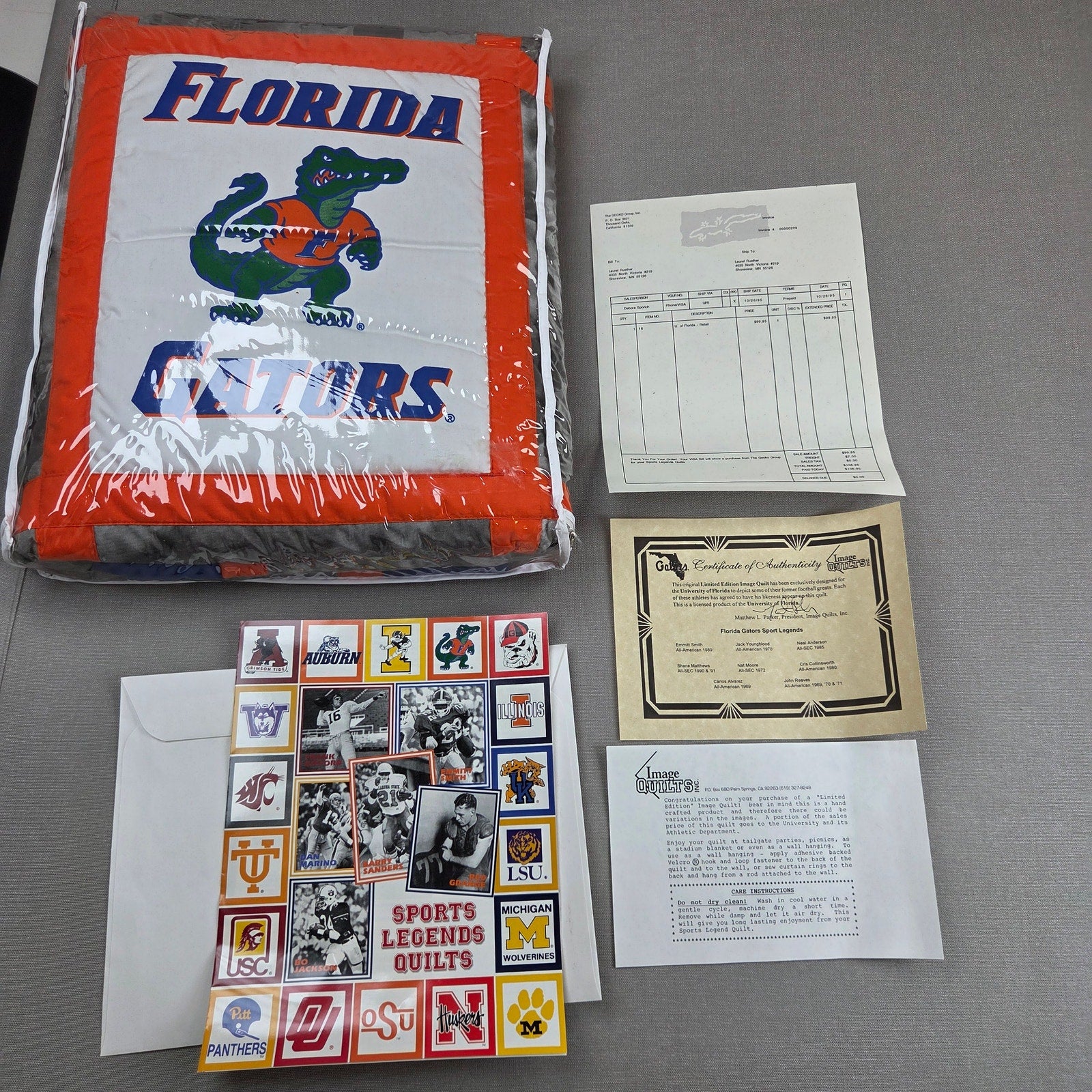 1995 Image Quilts Florida Gators Limited Edition Quilt Blanket COA Unopened