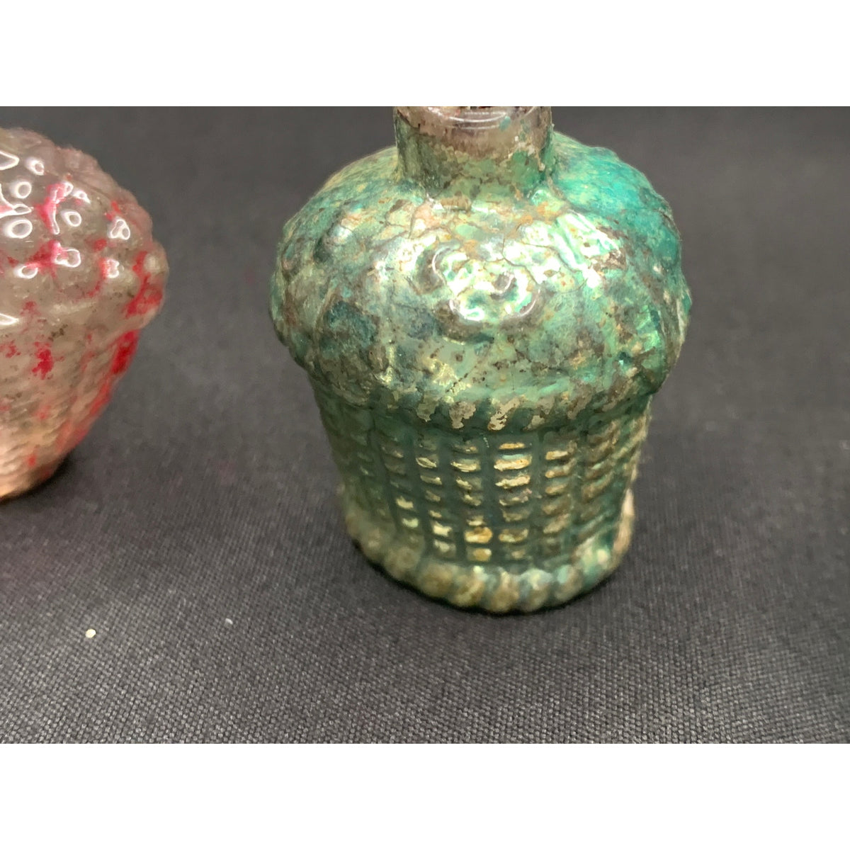 Vintage 1940s Feather Tree Glass Basket Christmas Ornaments Lot of 5