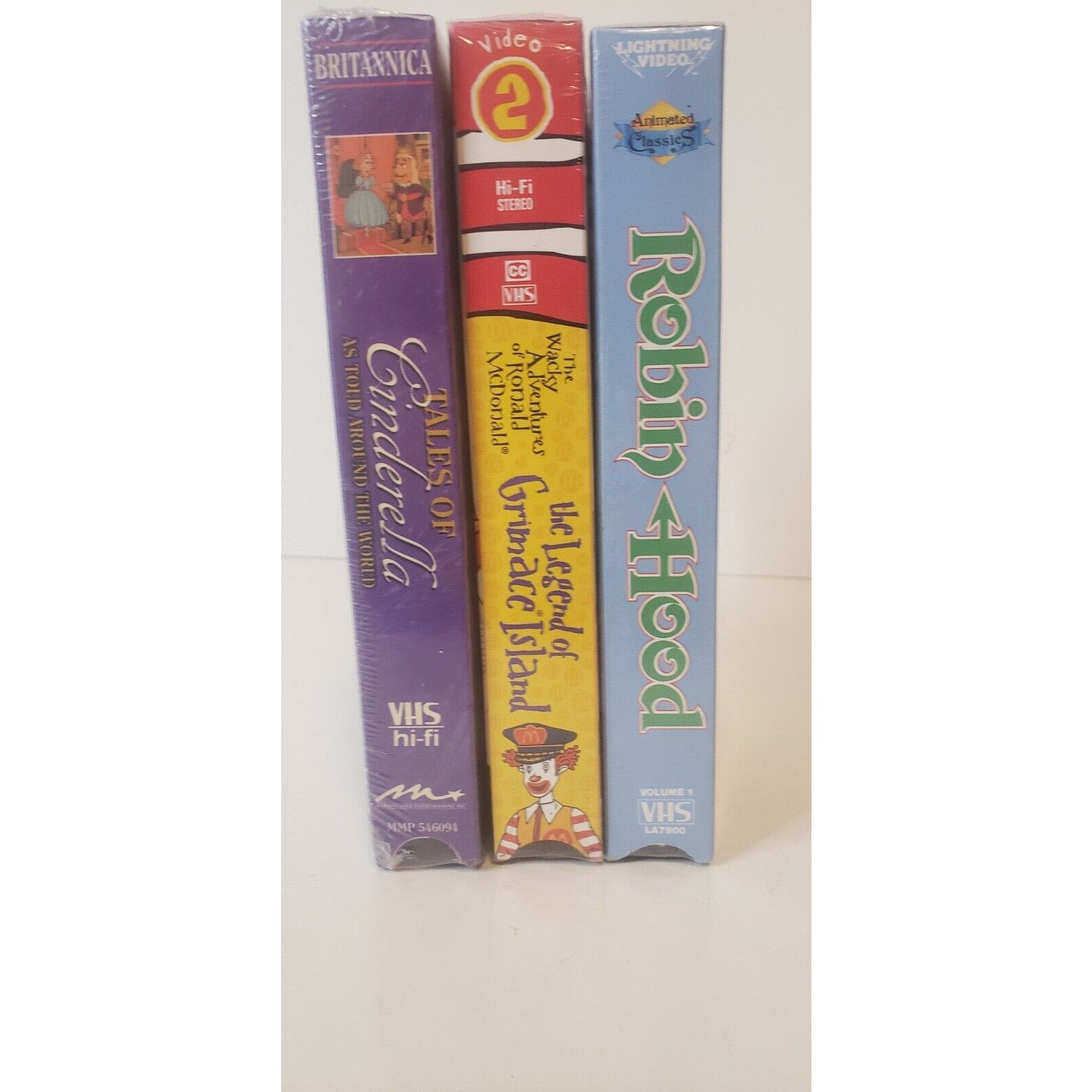 Lot of 3 New Sealed VHS Cartoons - Cinderella, Grimace, Robin Hood