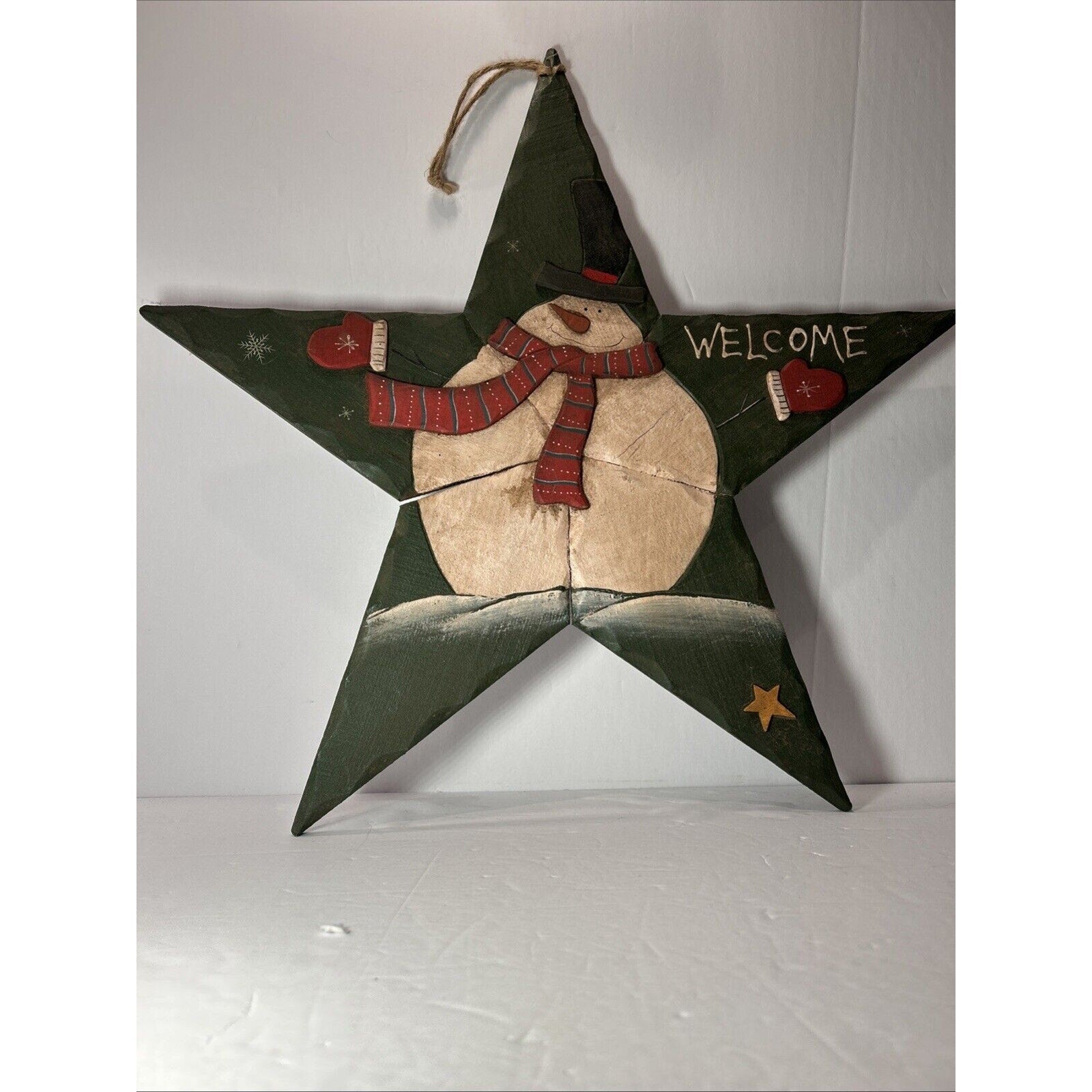 Hanging Wooden Snowman Welcome Sign 21" x 22"