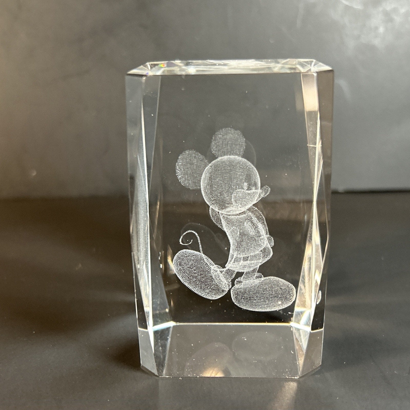 Bashful Mickey Mouse 3d Etched Disney Crystal Glass 3"x2" Paper Weight