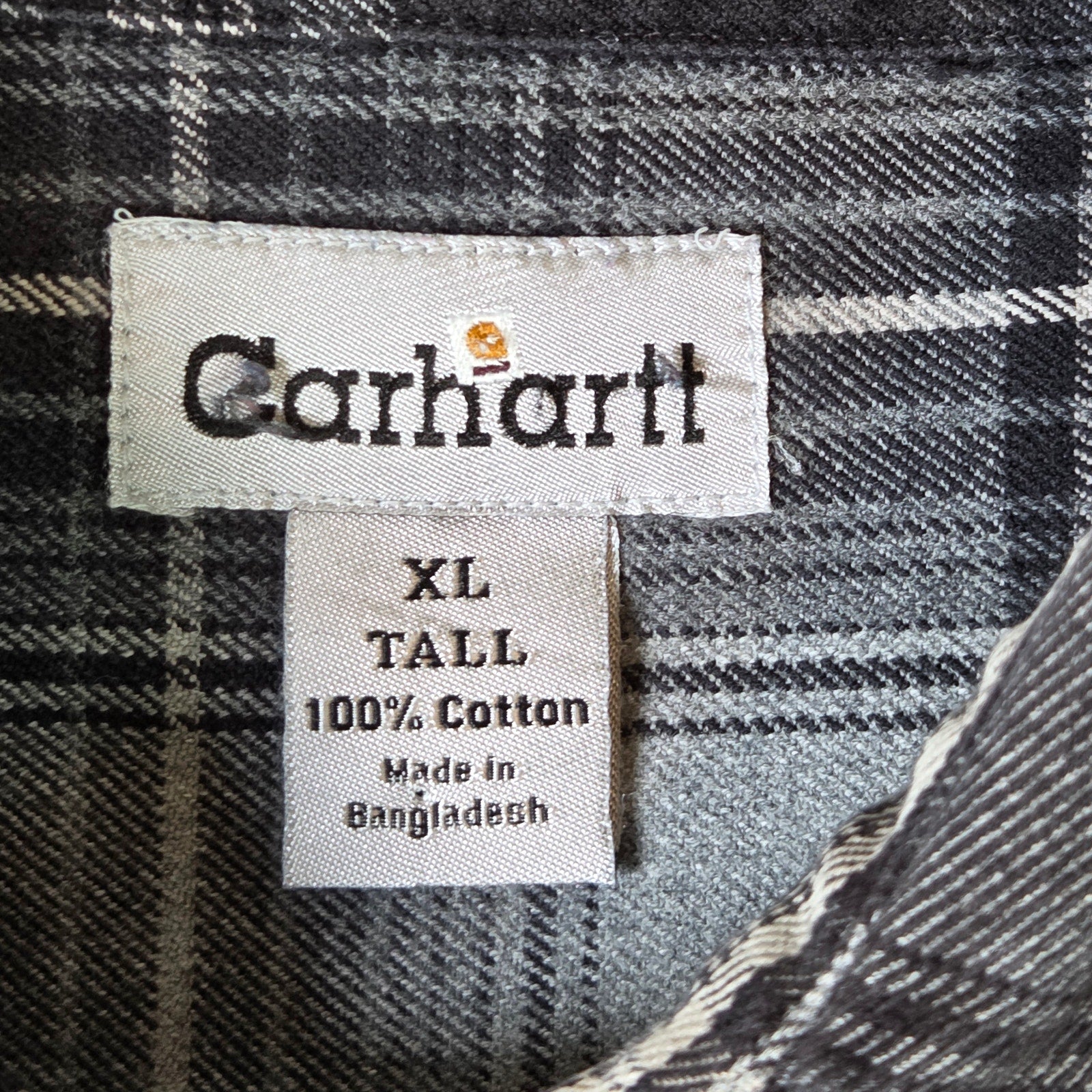 Carhartt XL Tall Heavyweight Plaid Flannel Work Shirt Gray 100% Cotton