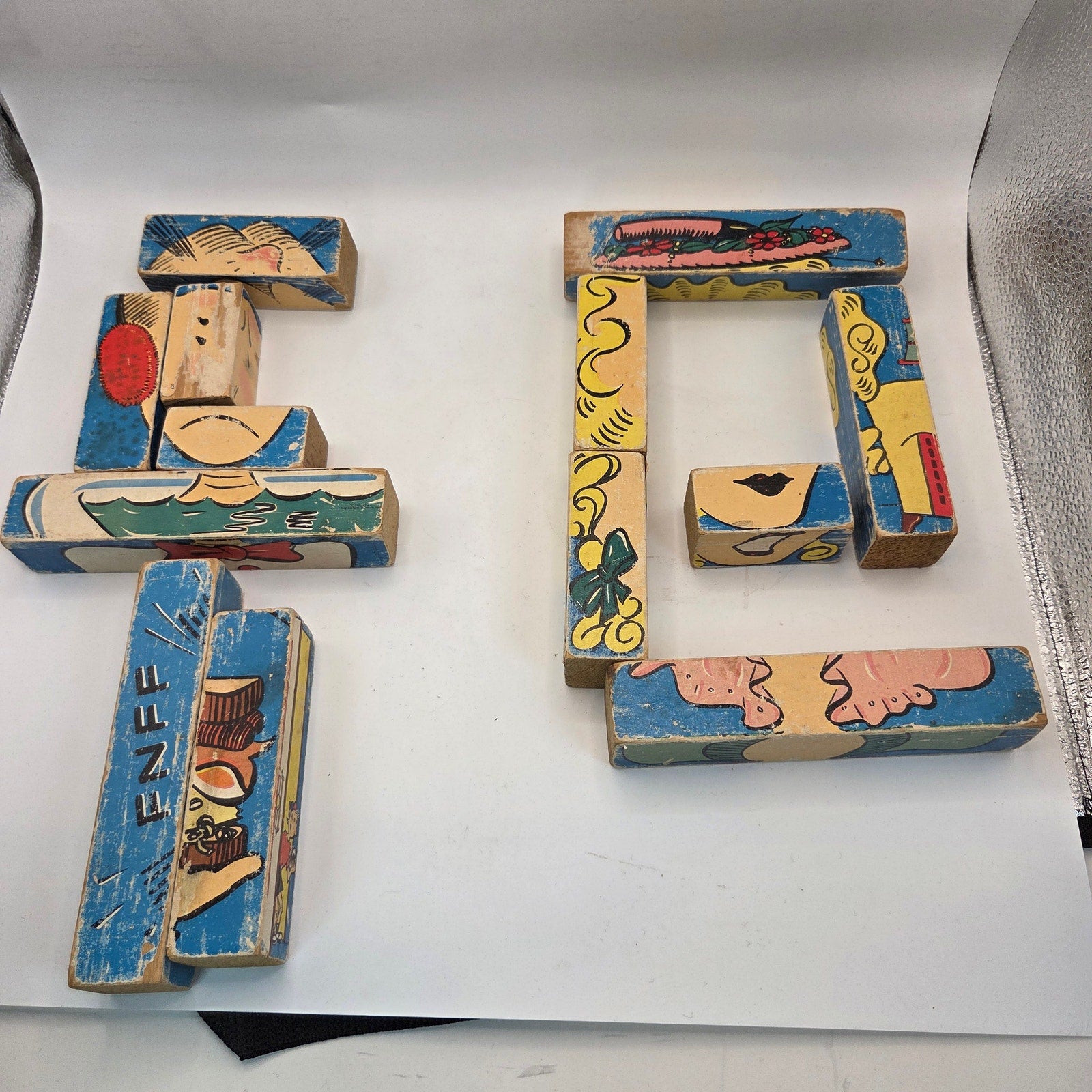 Vintage 1930s Dagwood & Blondie Wooden Comic Puzzle Blocks Lot of 13 Incomplete