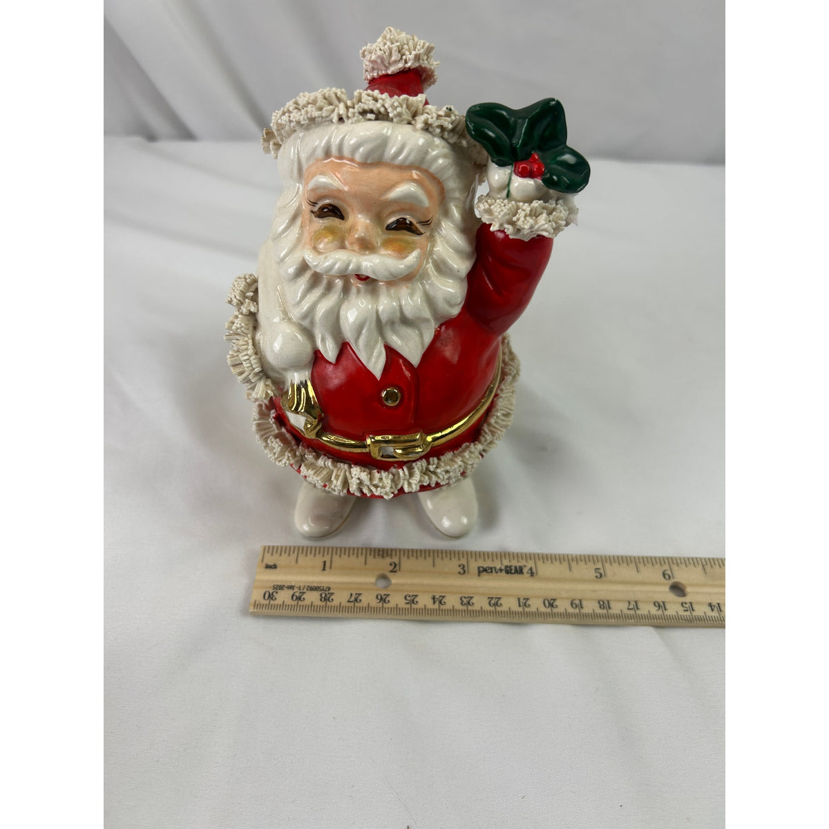 Vintage 1950s Ceramic Spaghetti Trim Santa Claus Coin Bank Japan Christmas