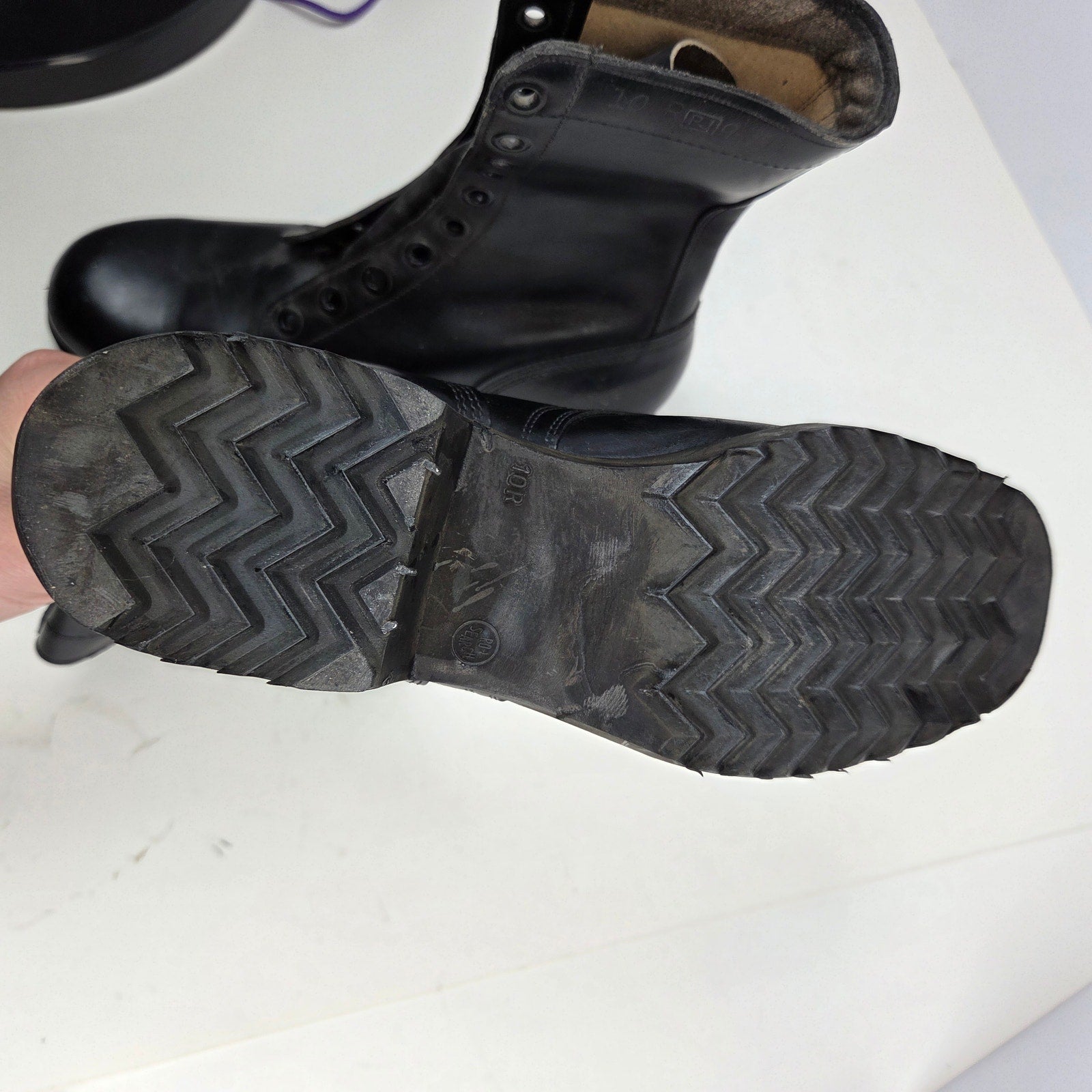 Vintage 1971 USGI Combat Boots 10R Black Leather Vietnam Era Ro-Search Sole