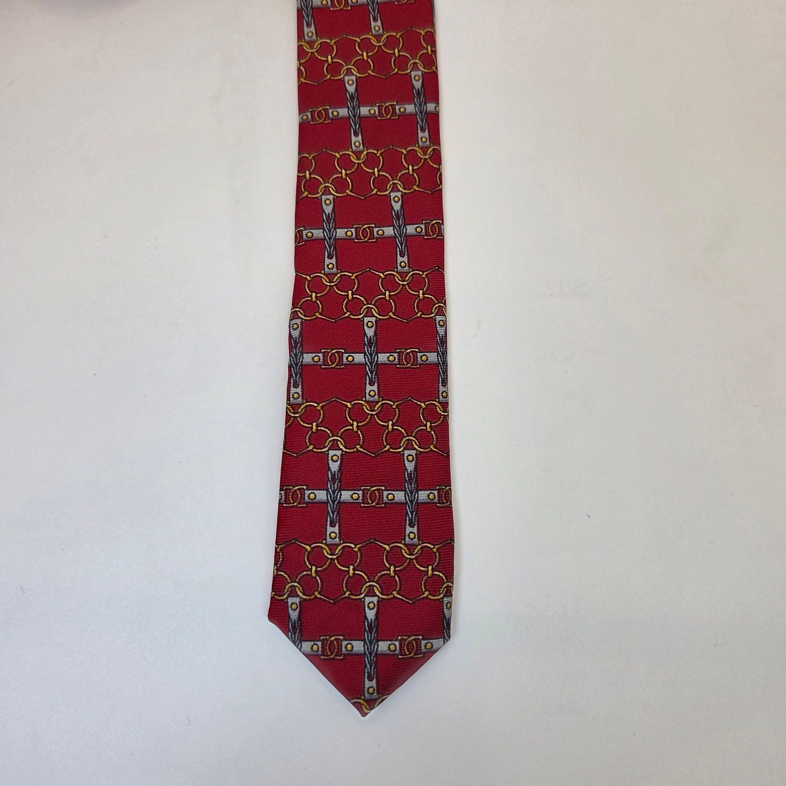 Paolo Gucci Red Silk Chain Link Equestrian Tie Made Italy Vintage 4in Wide