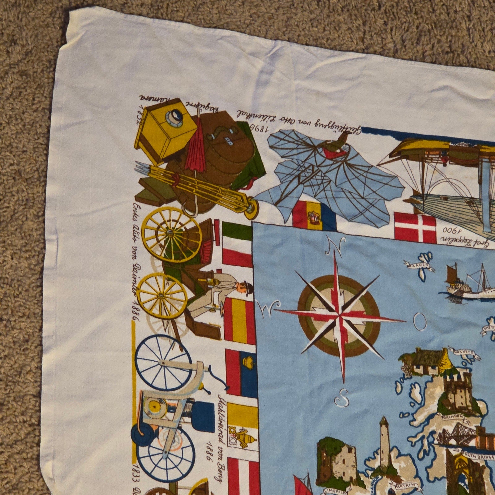 Vintage Europe Map Textile Tieltjet Viscose Wall Hanging 57x45”