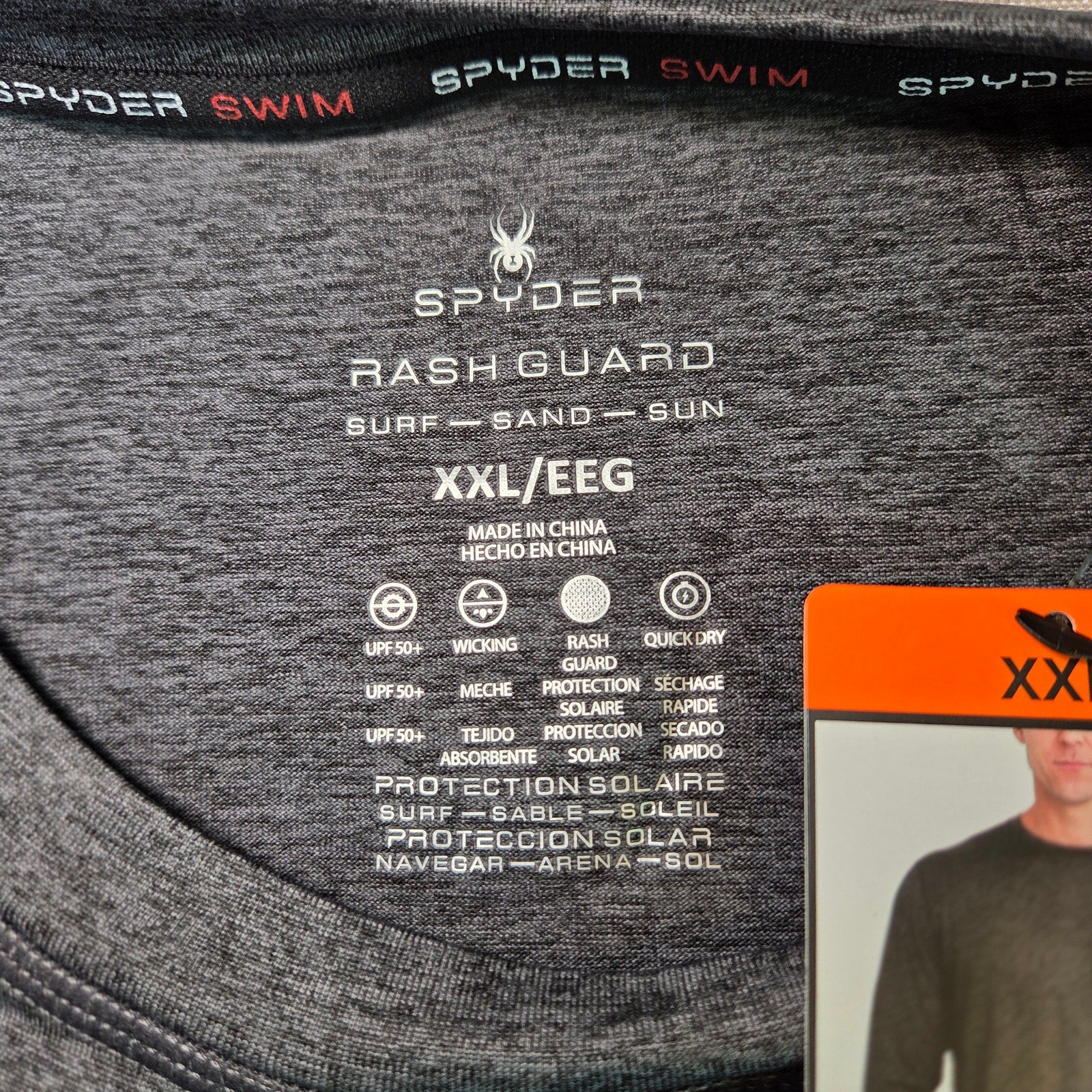 Spyder Swim Rash Guard Shirt Mens XXL Long Sleeve UPF 50+ Black Heather