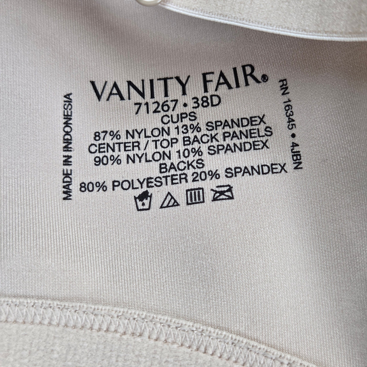 Vanity Fair Beauty Back Bra 38D Damask Neutral Wireless Full Coverage 71267 NWT