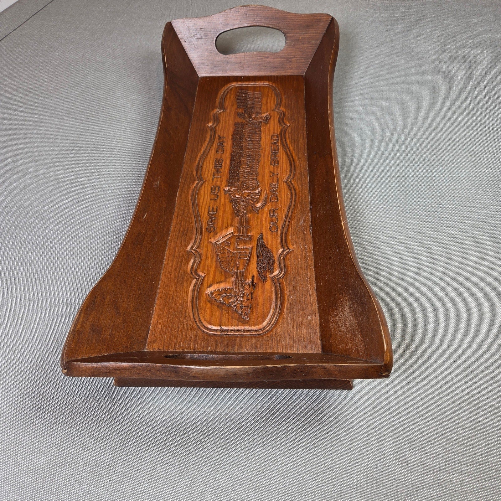 Vintage Wooden Bread Basket Tray Give Us This Day Our Daily Bread 18in