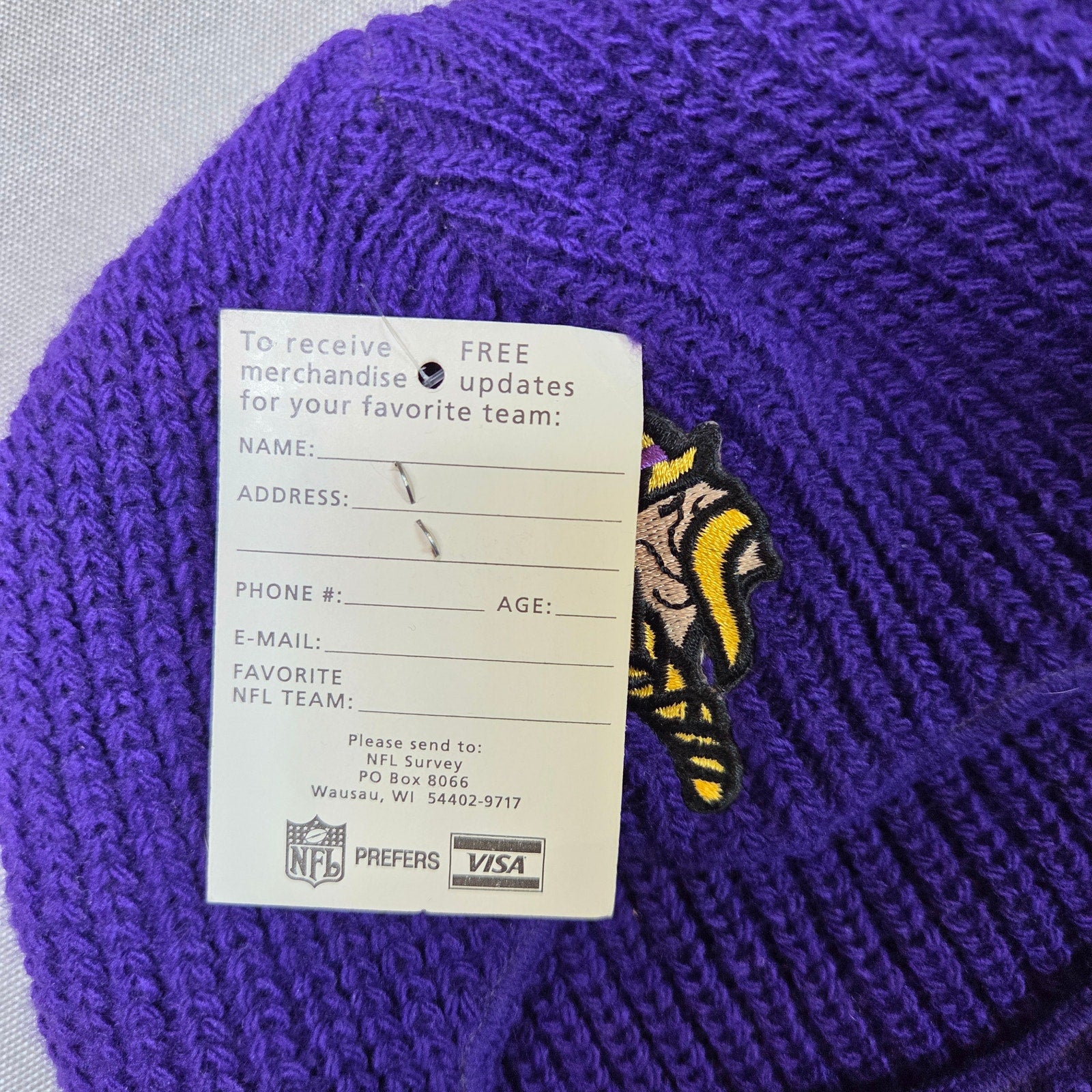Vintage 1980s NOS Minnesota Vikings Team NFL Balaclava Hat Rossmor Made USA