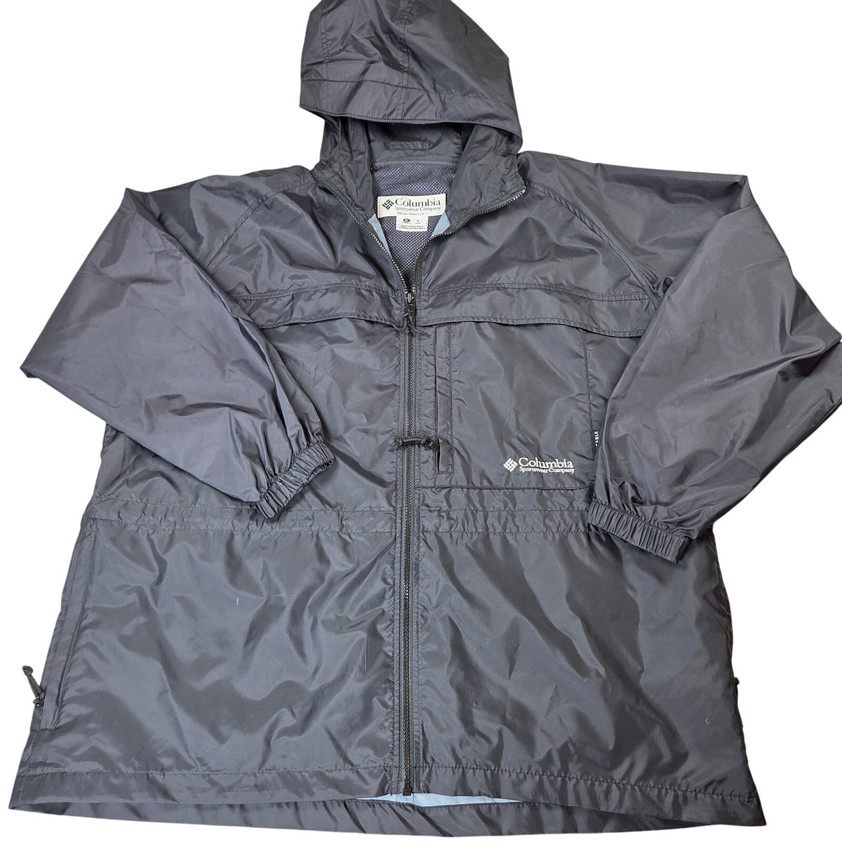 Vintage 1998 Columbia Packable Hooded Rain Jacket Women's XL Black Full Zip