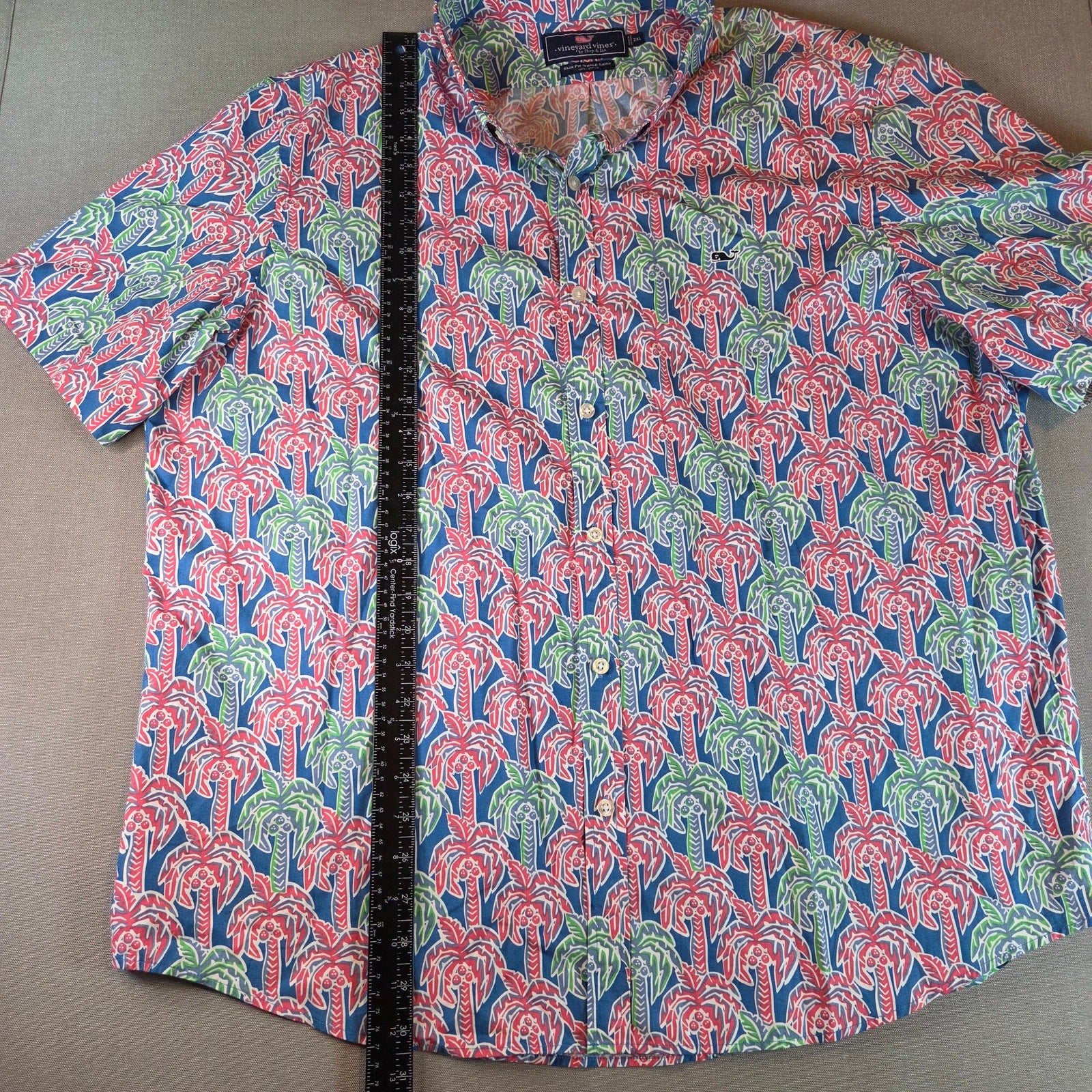 Vineyard Vines Slim Fit Whale Shirt Men’s 2XL Palm Tree Print Button Down