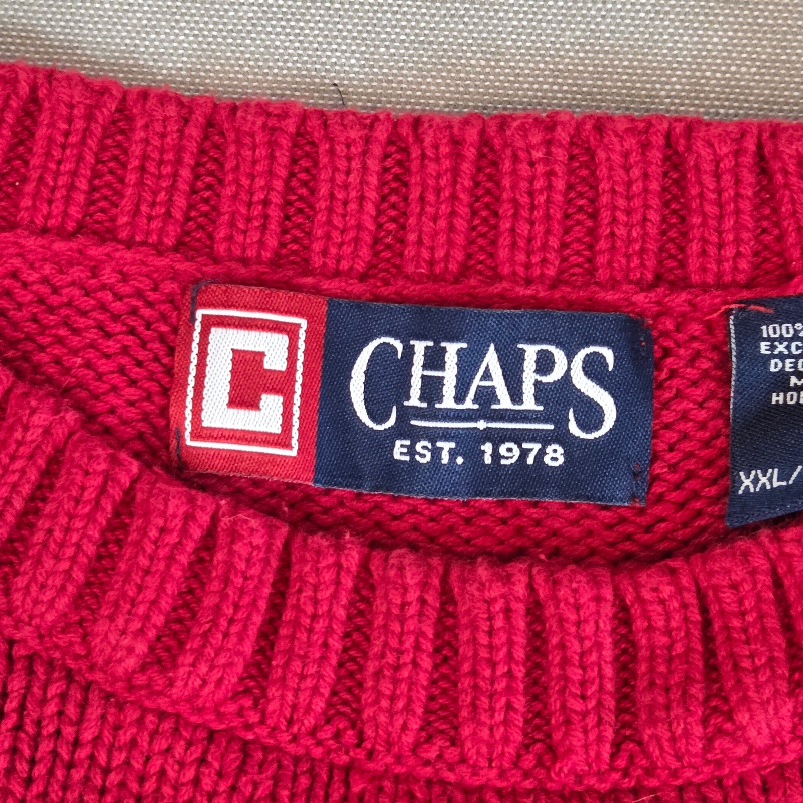 Vintage Chaps Ralph Lauren XXL Red Cotton Crewneck Sweater Hong Kong