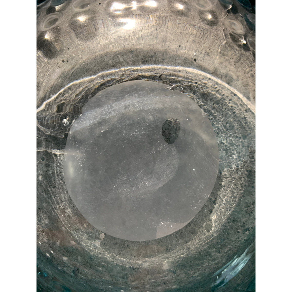 Large Aqua Blue Hobnail Glass Pitcher Clear Applied Handle Heavy Art Glass
