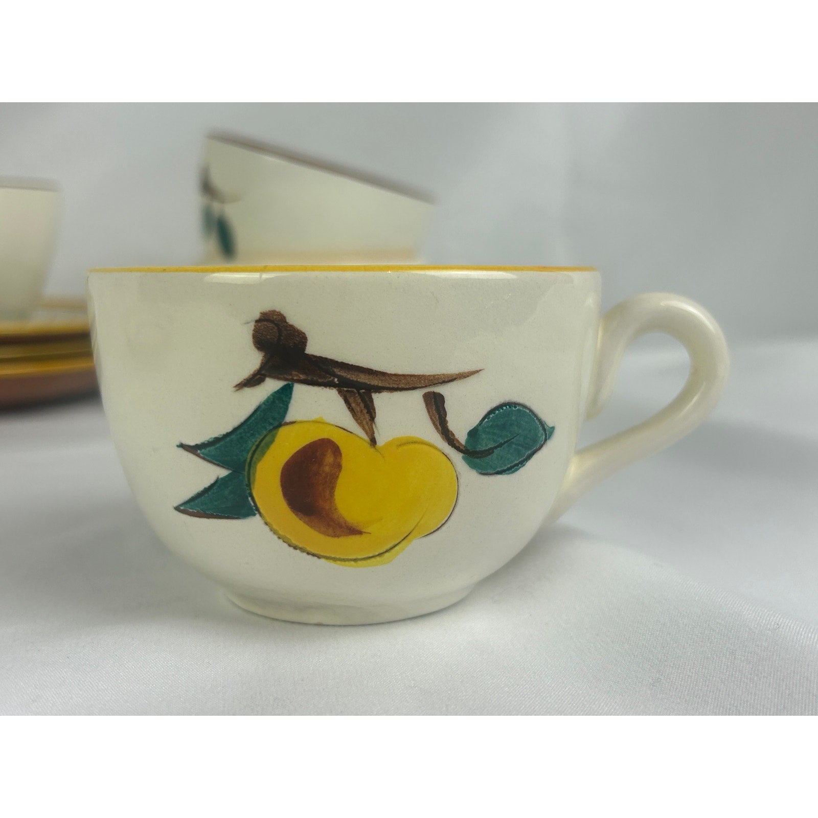 Vintage Stangl Fruit Cups Saucers 8 Piece Lot Hand Painted Pottery
