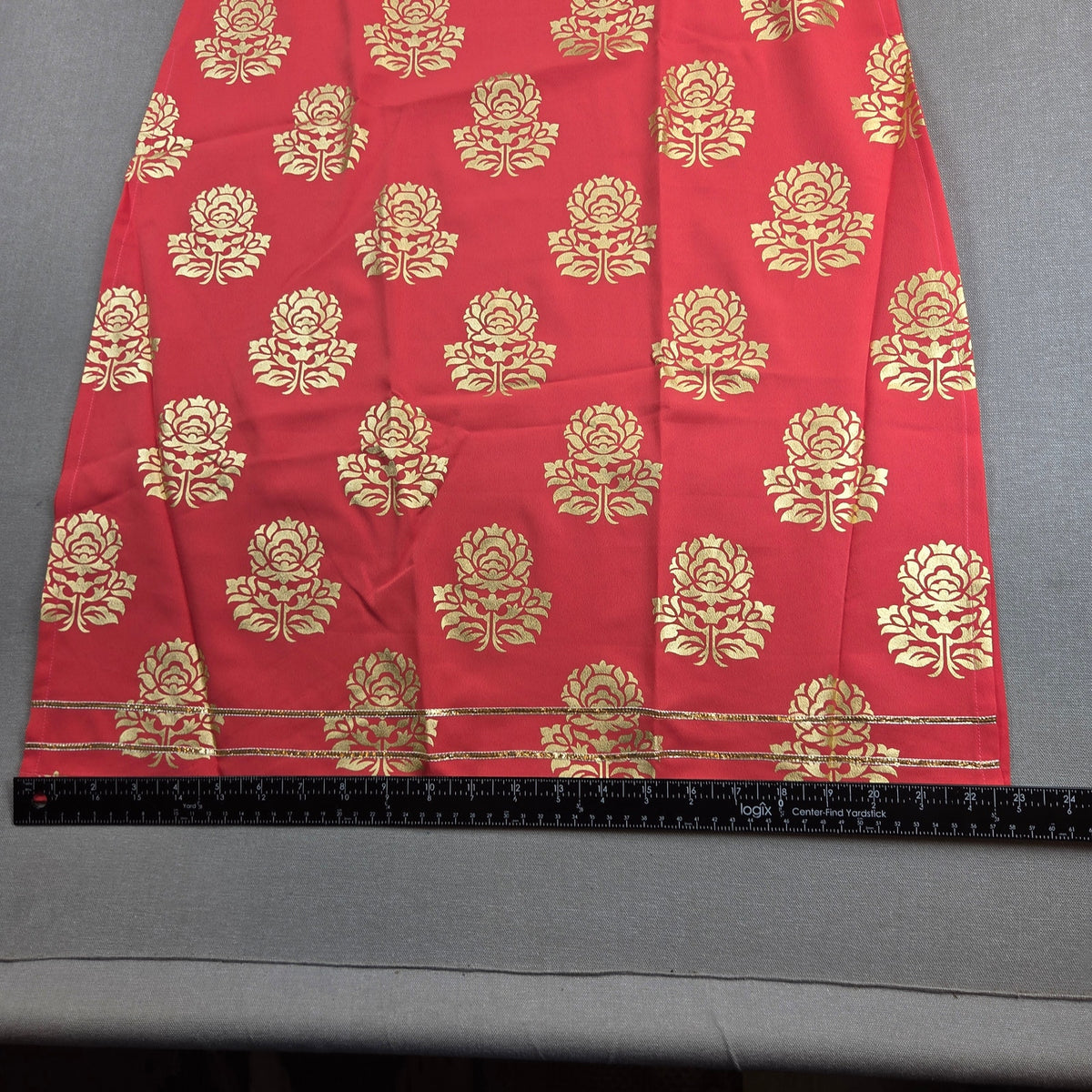 Janasya Womens M Red Gold Floral Foil Print Crepe Kurti Indian Tunic Top NWT