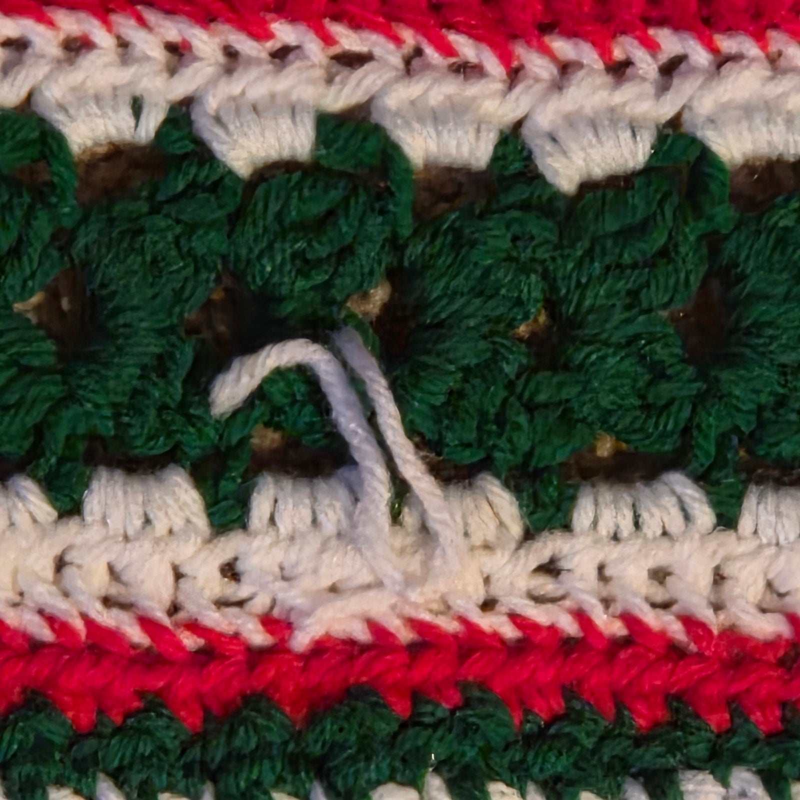 Handmade Crochet Afghan Blanket Red Green White Christmas Throw 73x70