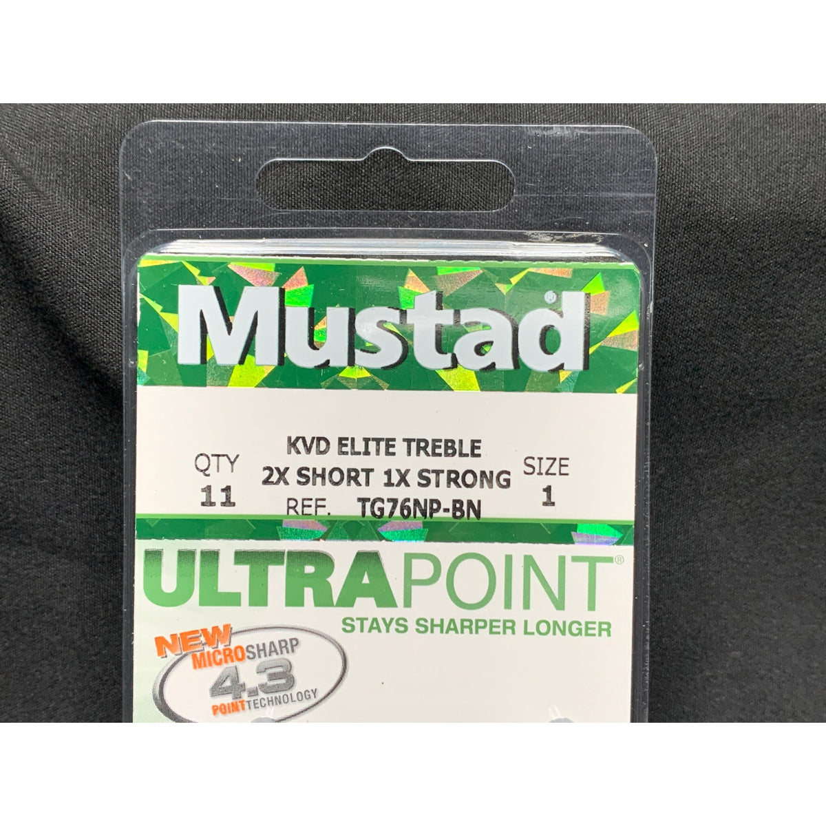 Mustad KVD Elite Treble Hooks Size 1 TG76NP-BN UltraPoint 2X Short 11 Pack