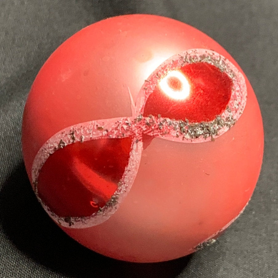 Vintage 1950s 60s Poland Red Glass Christmas Ornament Silver Mica Glitter
