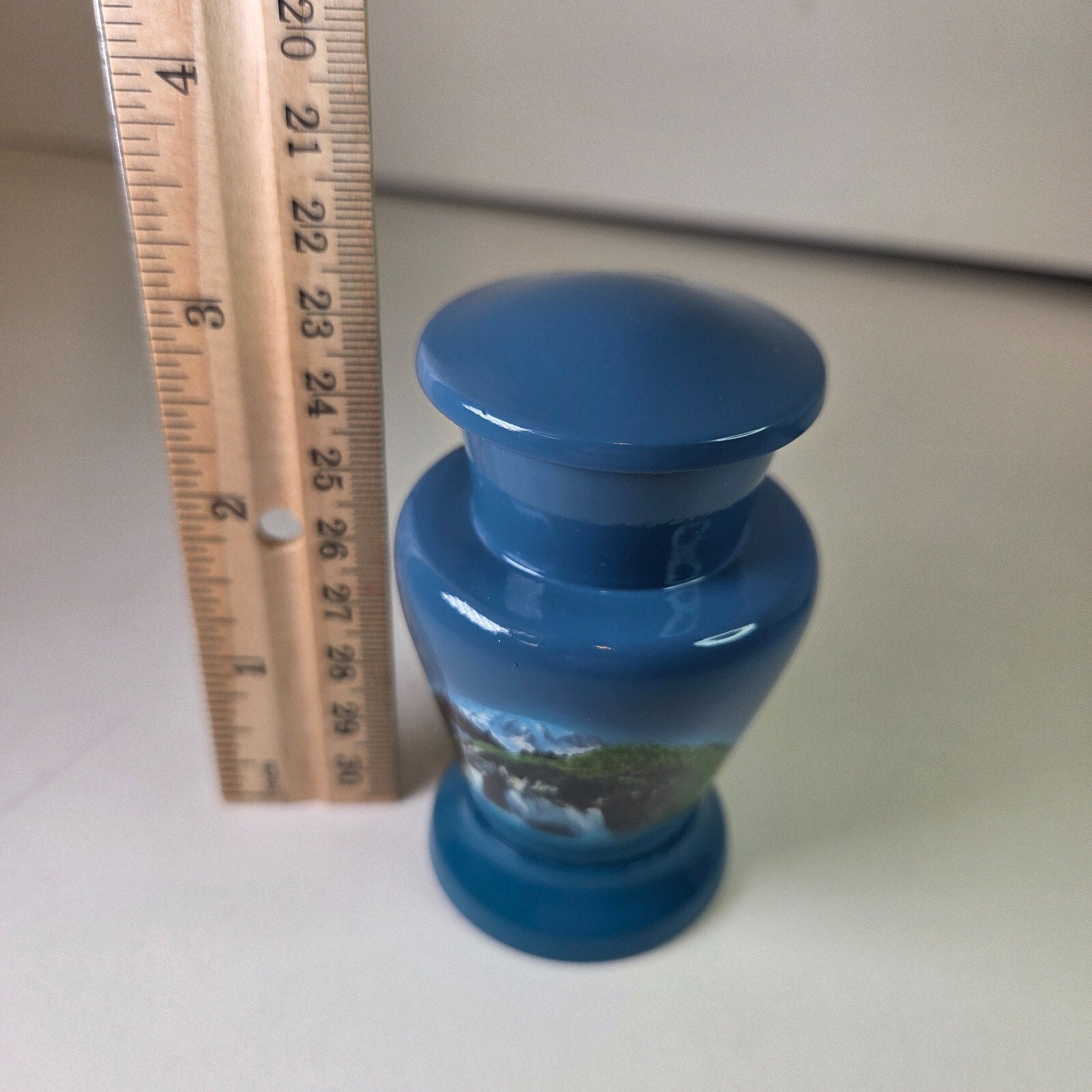Mountain Blue Scenery Small Cremation Keepsake, Urn for Ashes 3" Aluminum