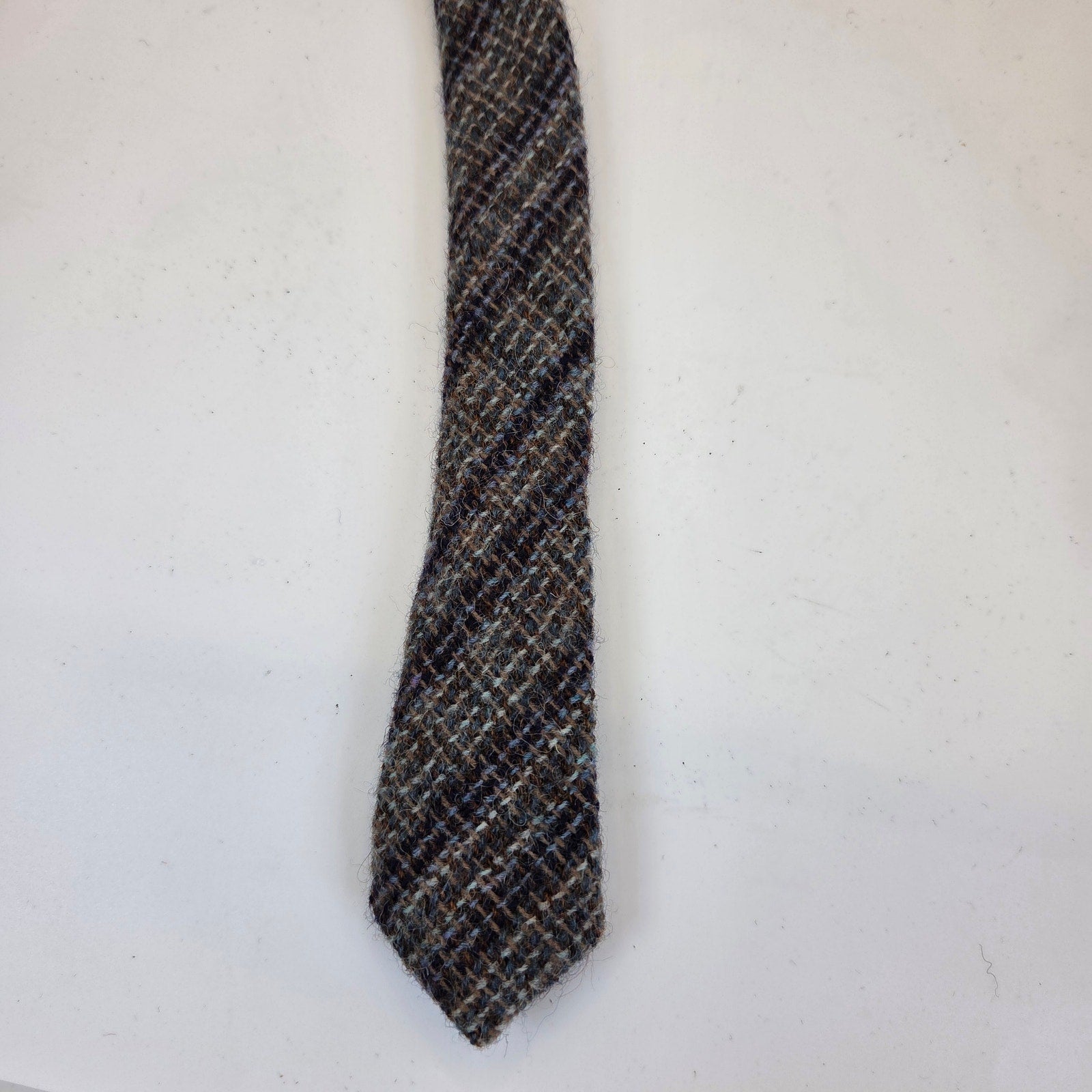 Vintage Harrods Michelson's Pure Shetland Wool Plaid Tweed Tie Britain